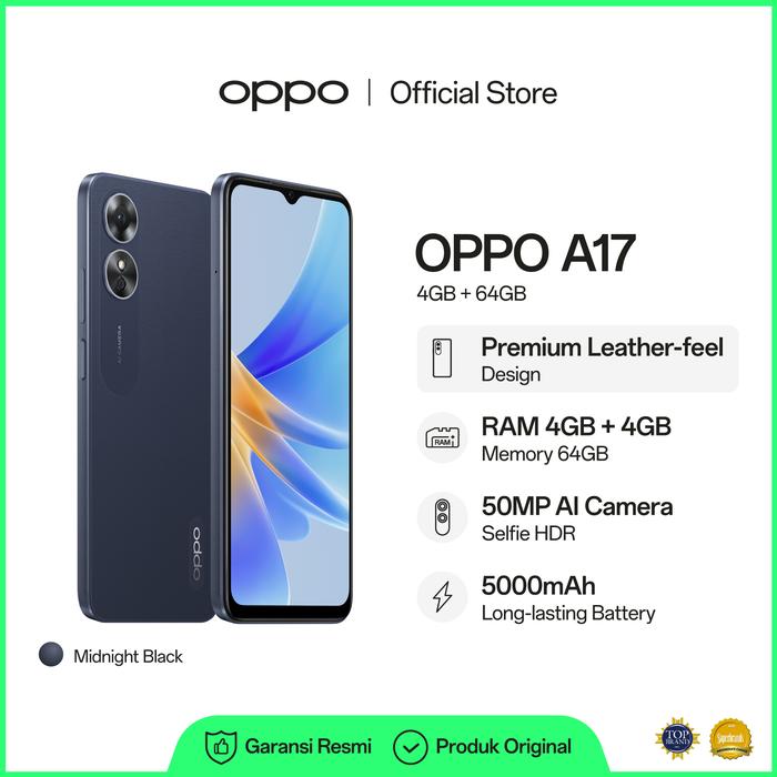 Gambar OPPO A17 4GB/64GB Smartphone (Garansi Resmi) - Hitam dari OPPO Store Indonesia undefined Tokopedia