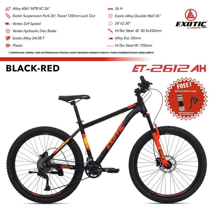 Gambar Sepeda Gunung 26" Exotic Et-2612 Ah Disc Hidrolik - BLACK-RED dari SUPPORT BIKE undefined Tokopedia