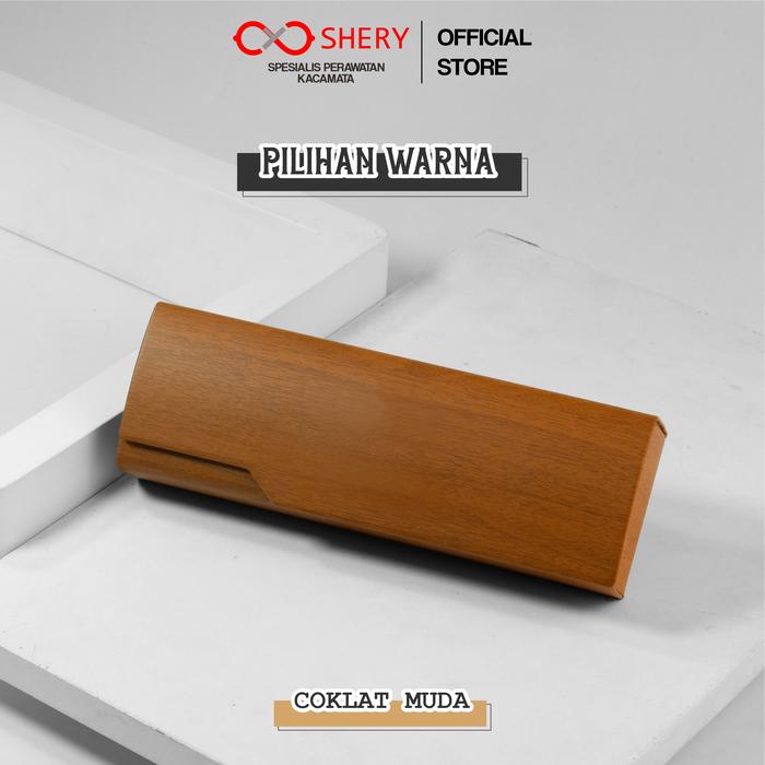 Gambar SHERY Kotak Kacamata Hardcase Bahan Kulit Model Serat Kayu H003 - cokelat muda, satuan dari Shery Official Shop undefined Tokopedia