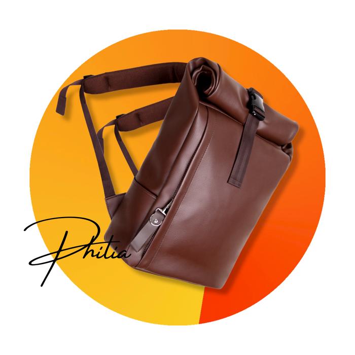 Gambar Ransel Laptop Backpack Waterproof Tas Punggung Roll On kulit - Cokelat dari Philia.id undefined Tokopedia