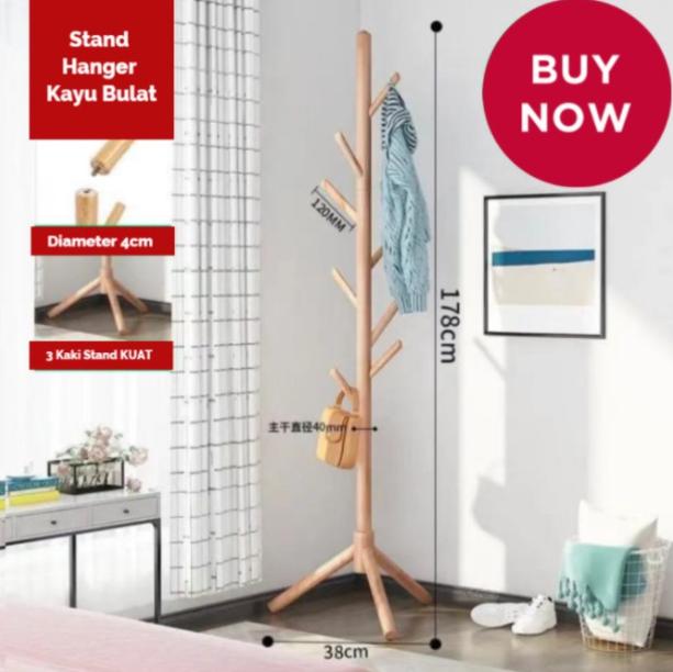 Gambar Stand Hanger Kayu Gantungan Baju Tas Topi Single Handuk Tiang Jemuran - A Original Wood dari Beauty_GOLD undefined Tokopedia