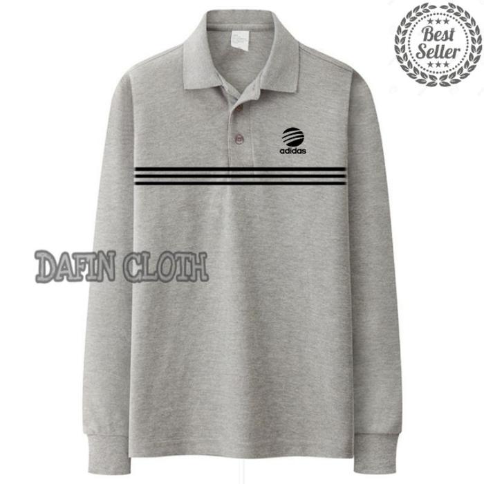Gambar Kaos Kerah Pria Polo shirt Lengan Panjang Adidas Triple Strip Old Logo - Abu-abu, M dari Davin Apparels undefined Tokopedia