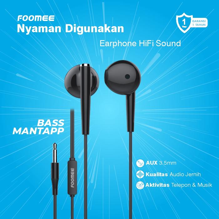 Gambar Foomee QA06 Earphone HIFI Semi in Ear Wired Headset HD Music Stereo - Hitam dari Foomee Surabaya undefined Tokopedia