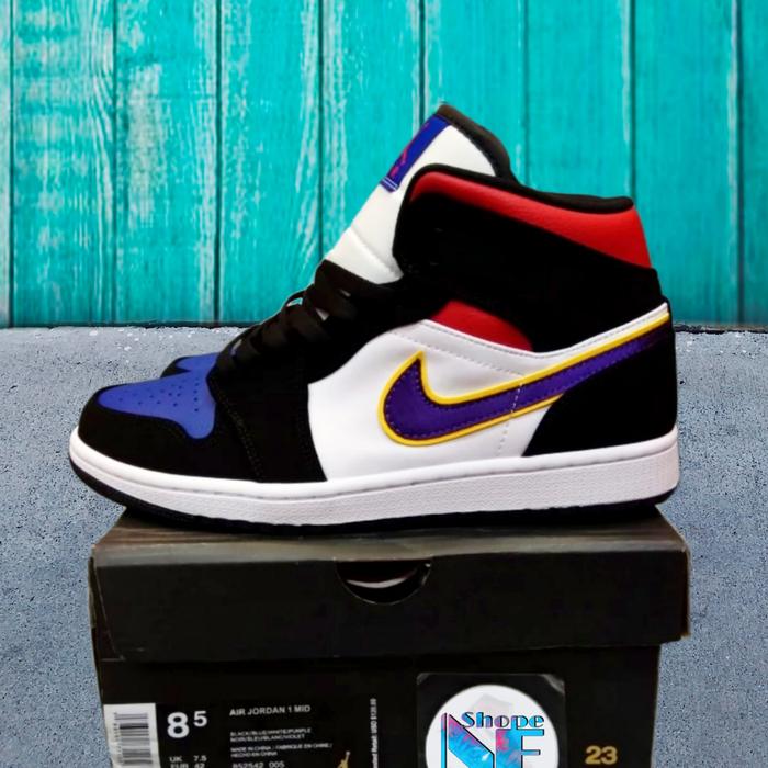 Jual N|KE AIR JORDAN MID LAKERS TOP BLACK FIELD PURPLE 100% PK