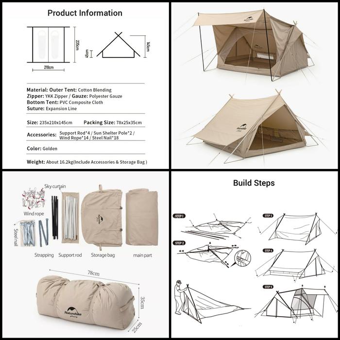 TENDA NATUREHIKE EXTEND 4.8 NH20ZP011 COTTON SHAPED TENT GLAMPING