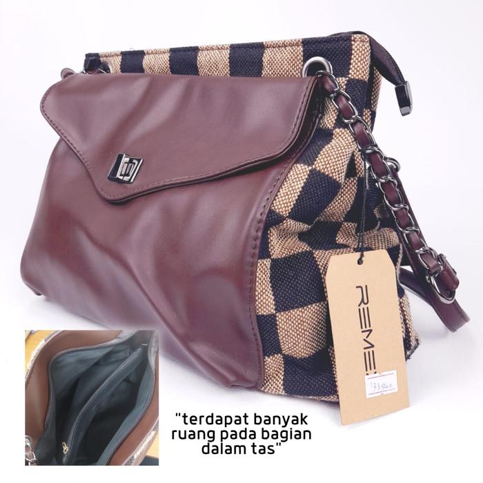 Gambar Tas Shoulder Bag Wanita Motif Kotak Sintetis Kerja Import Berkualitas - Cokelat dari HAPIMART ID undefined Tokopedia