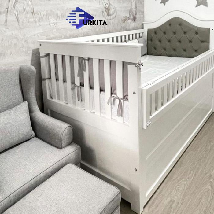 Gambar Tempat Tidur Bayi Box Bayi Ranjang Kayu Anak minimalis Jok dari @furkita1 undefined Tokopedia