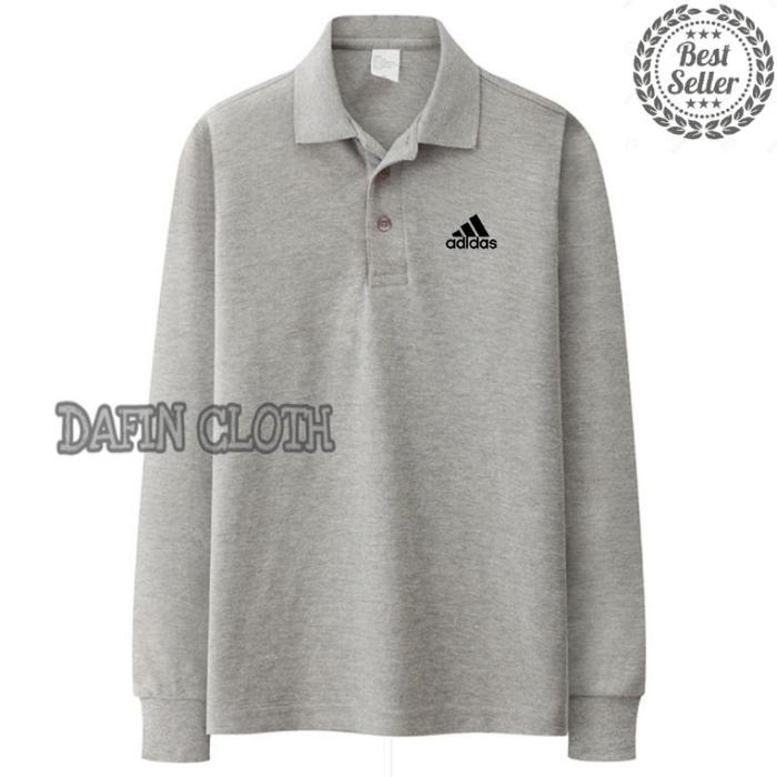 Gambar Kaos Kerah Pria Polo shirt Lengan Panjang Adidas Logos - Abu-abu, M dari Davin Apparels undefined Tokopedia