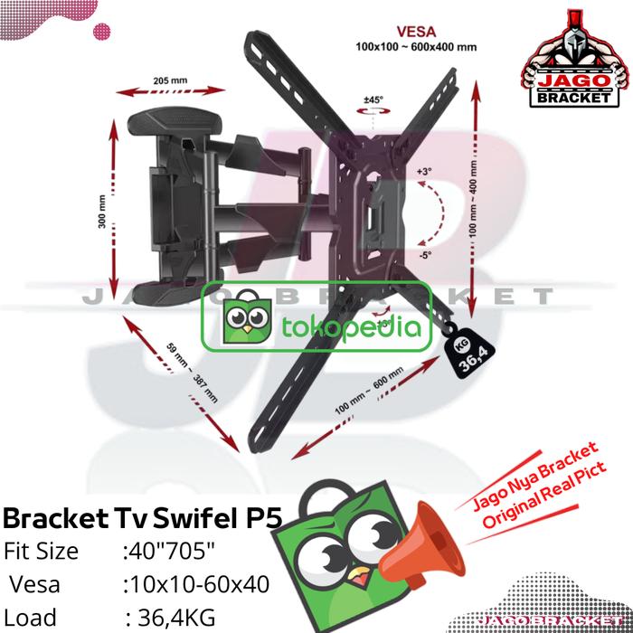Gambar bracket tv 32-55 North bayou P4 swevel - P5 40-70 dari JAGOBracketTv undefined Tokopedia