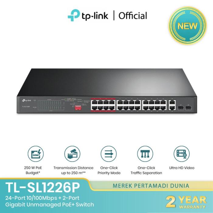 Gambar TP-LINK TL-SL1226P 24-Port 10/100Mbps + 2-Port PoE+ Switch dari Aneka Komputer undefined Tokopedia