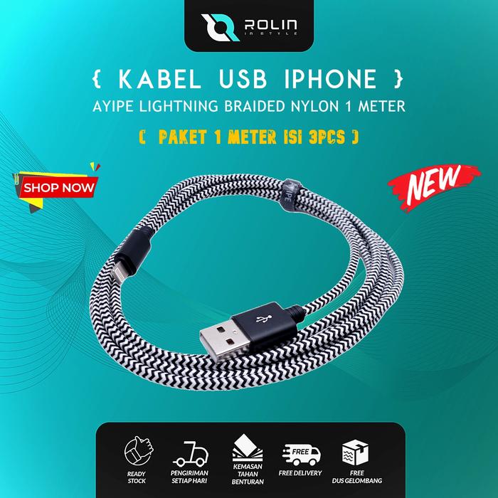 Jual AYIPE KABEL CHARGER USB CABLE IPHONE LIGHTNING BRAIDED NYLON