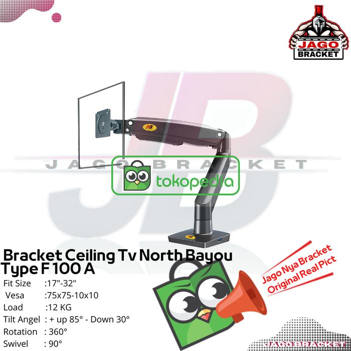 Gambar bracket monitor 22-32 Nort bayou NBH80 dual screen - F 100A 17"-32" dari JAGOBracketTv undefined Tokopedia