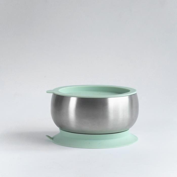 Gambar sol & sno | Souper Bowl stainless bowl with suction and lid - Green Lily dari bebelou ID undefined Tokopedia