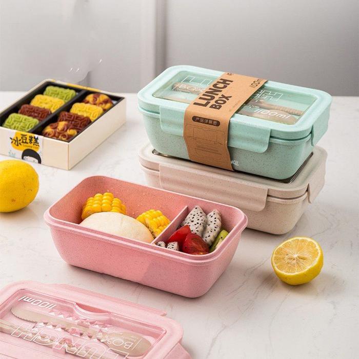 Gambar PP Jerami Gandum Lunch Box 1100 ML/ Box Kotak Tempat Makan 3 in 1 - Hijau dari dfanccie house undefined Tokopedia
