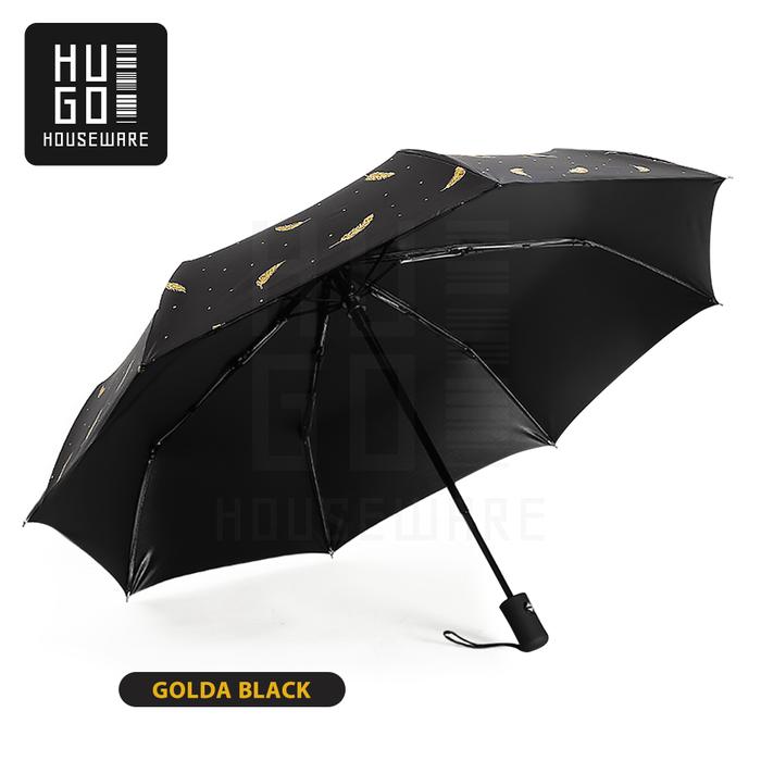 Gambar Payung Lipat Otomatis Buka Tutup Anti UV Protection Motif Feather - Hitam - Feather dari Hugo Houseware Indonesia undefined Tokopedia