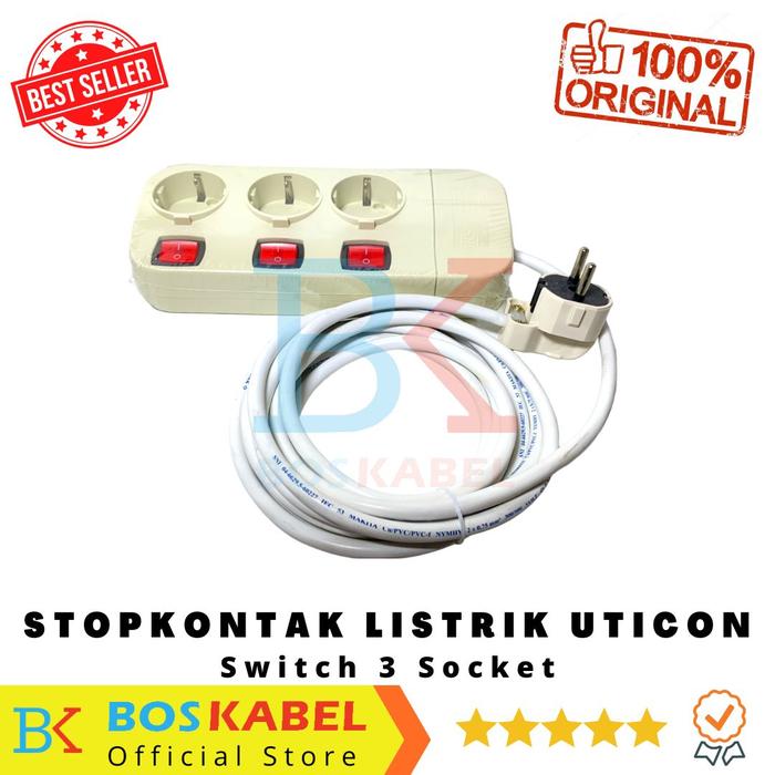 Gambar Stop Kontak Uticon 3 4 5 6 lubang saklar tersendiri / Uticon Switch - 3 Socket, 1 Mtr dari Boskabel undefined Tokopedia