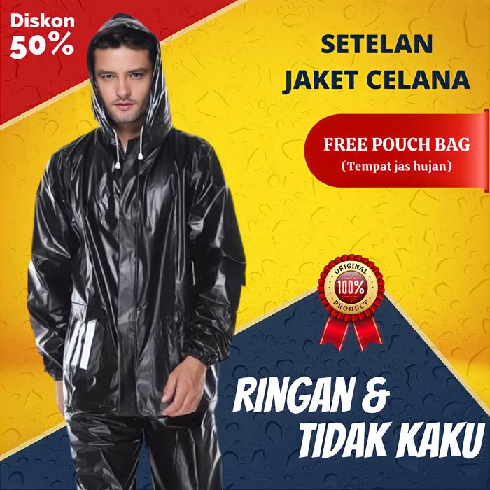Gambar Jas Hujan Pria Wanita Setelan Jas Ujan Mantel Hujan Tebal Original - Black dari Tojan Original undefined Tokopedia