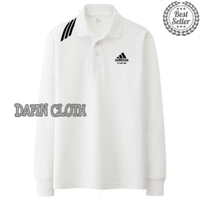 Gambar Kaos Kerah Pria Polo shirt Lengan Panjang Adidas Running Strip - Abu-abu, M dari Davin Apparels undefined 3 Tokopedia