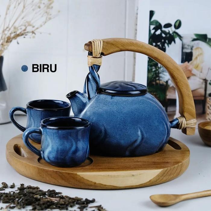 Gambar Naruna - Pumpkin Teapot Set Naruna (Premium Tea Set) Teko keramik bentuk labu yang lucu - Biru dari Naruna Ceramic undefined Tokopedia