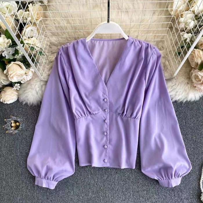 Gambar Dipsi blouse crop top atasan remaja korean style - Lilac dari Galeri Baju Laku undefined Tokopedia