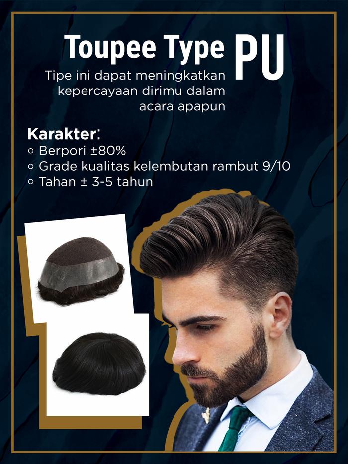 Jual toupee wig pria rambut palsu asli 100% remy human hair