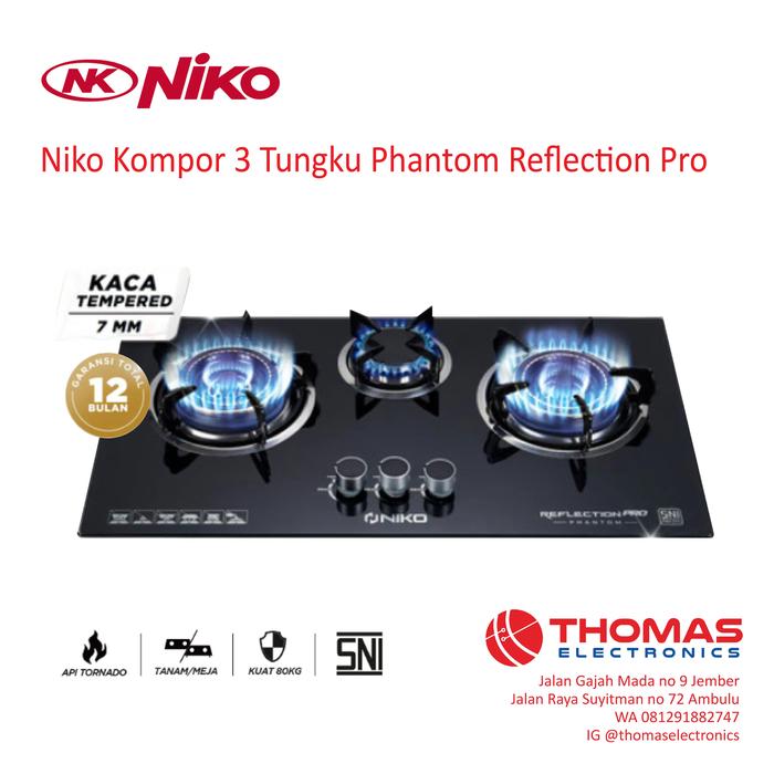 Gambar Niko Kompor Gas Tanam 3 Tungku Phantom Reflection Pro Tempered Glass dari Thomas Elektronik undefined Tokopedia