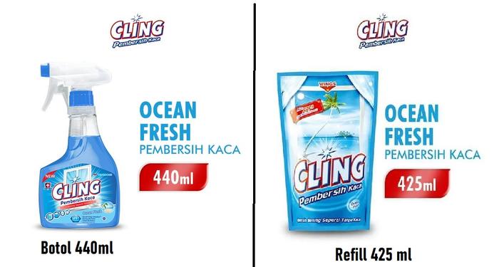 Gambar Cling Pembersih Kaca Botol 440ml refill 425ml All variant - Ocean Fresh, Botol 440 ml dari Sunjaya Utama Mart undefined Tokopedia