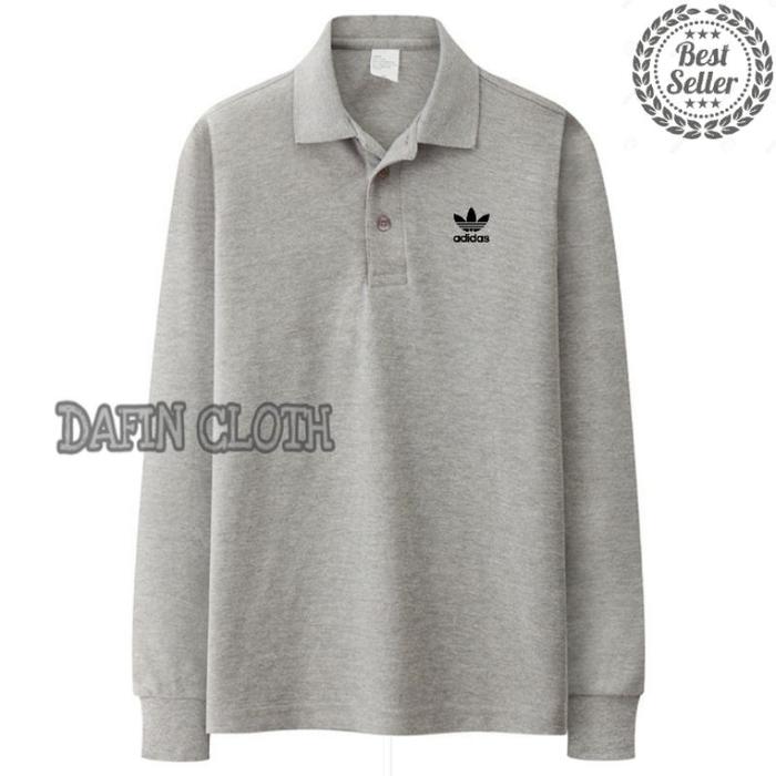 Gambar Kaos Kerah Pria Polo shirt Lengan Panjang Trefoil Adidas - Abu-abu, M dari Davin Apparels undefined Tokopedia