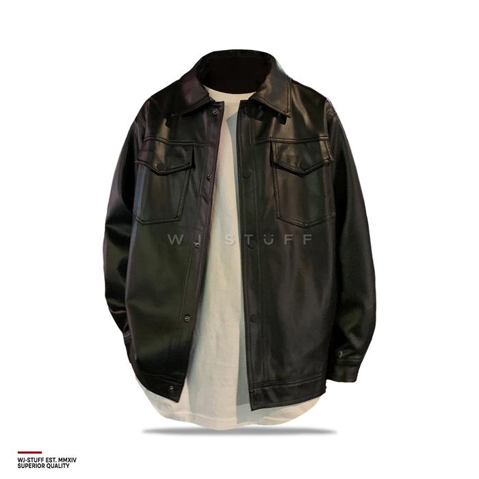 Gambar WJ Stuff - Meossitta Jaket Kulit Sintetis Pria Basic Oversize dari Warung Jaket Indo undefined Tokopedia