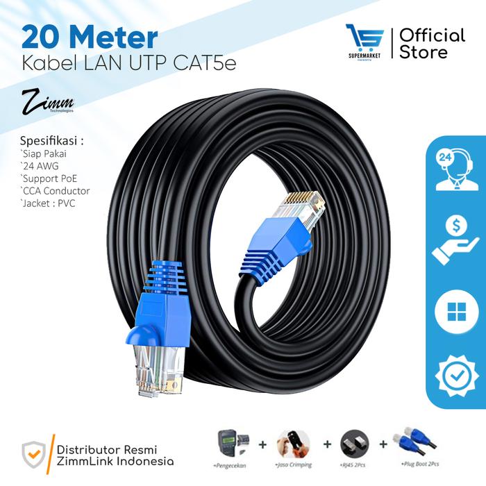 Gambar Kabel LAN Networking UTP Cat 5e 20 Meter dengan RJ45 CCA Spectra - Hitam dari Supermarket Fiberoptik undefined Tokopedia
