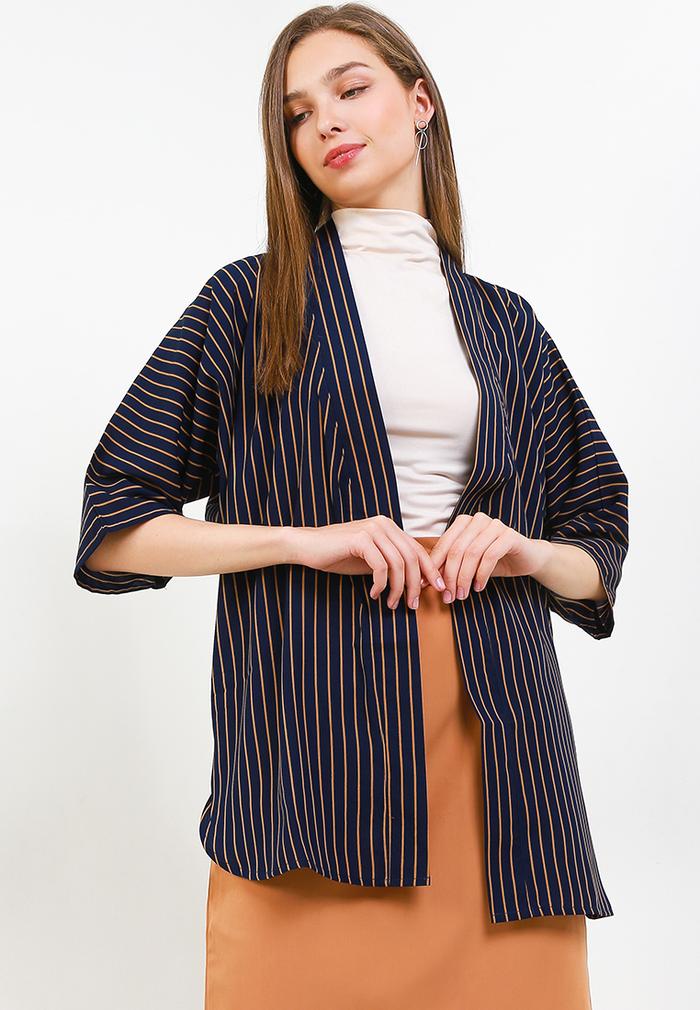 Gambar LLACES Clothing - Kimono Outer Wanita - LL Stripe Kimono - Navy dari LLACES Clothing undefined Tokopedia