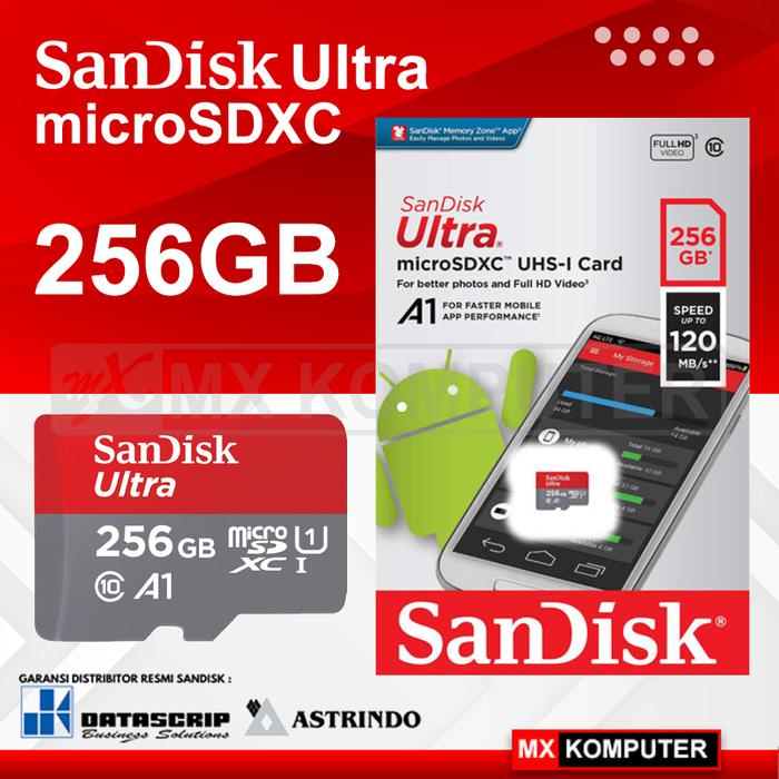 Gambar SanDisk Ultra MicroSD 256GB A1 120Mbps MicroSDXC UHS-I Micro SD dari MXKomputer_NEW undefined Tokopedia