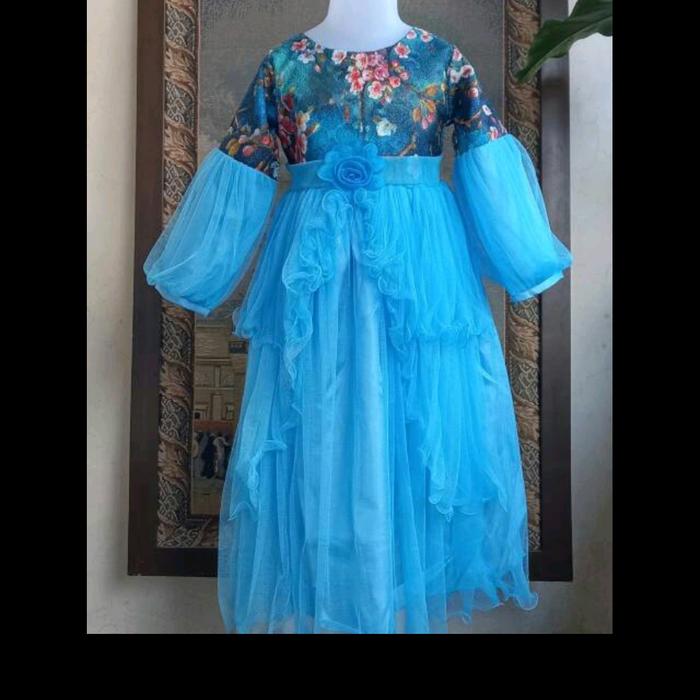 Gambar Baju Pesta Anak Perempuan Muslimah/Baju Ulang Tahun/Dress Princess - Biru turkis, 2 dari ahmad2603store undefined Tokopedia