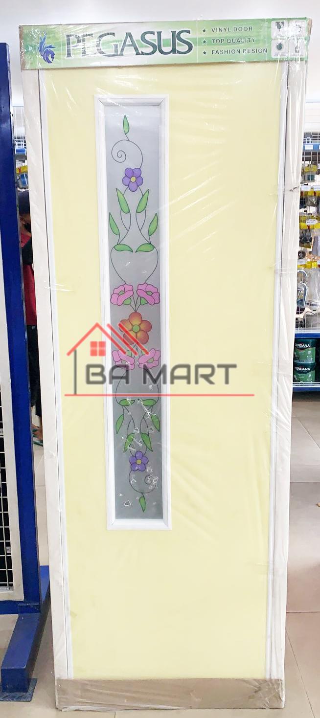 Gambar PINTU PVC VINYL VINIL KACA KAMAR MANDI / WC MINIMALIS HANDLE PANJANG - Cream Kuning, Bukaan Kiri dari BA Market undefined Tokopedia