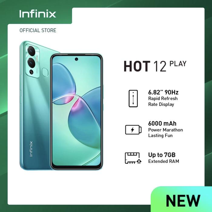 Gambar INFINIX HOT 12 PLAY RAM 4GB 64GB - BLACK - 90Hz - 6.82" inch - 6000mAh - Daylight Green, 4/128Gb dari Tmobile itc bsd undefined Tokopedia