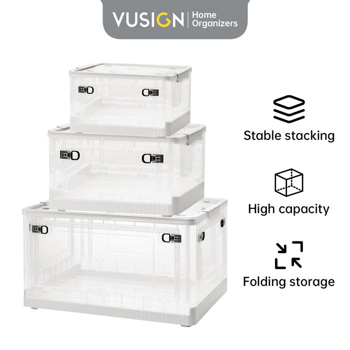 Gambar Vusign Foldable Storage Box Plastik Transparan Beroda Dilipat VS48X - Putih, 51x36x31cm dari Deli Stationery Indonesia undefined Tokopedia