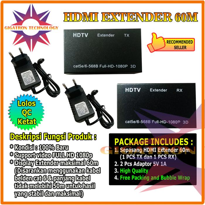 Gambar HDMI Extender 60M Over Kabel LAN RJ45 UTP Cat5e/6 - 60M dari Gigatron Technology undefined Tokopedia