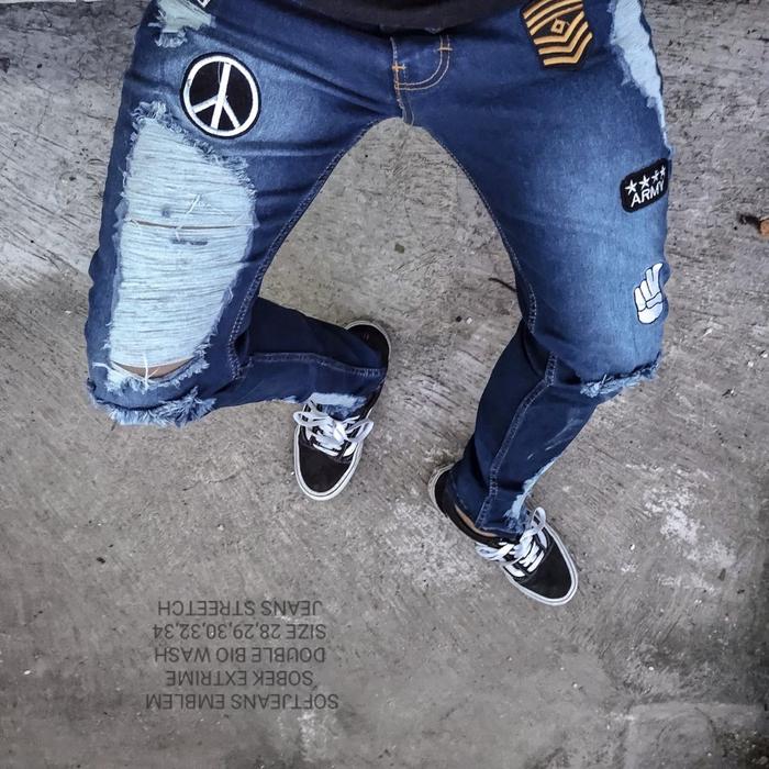 Gambar CELANA JEANS SOBEK PRIA BIKERS EMBLEM SLIMFIT SKINNY RIPPED LUTUT - Rn Biowash, 30 dari Grosirfashions123 undefined Tokopedia