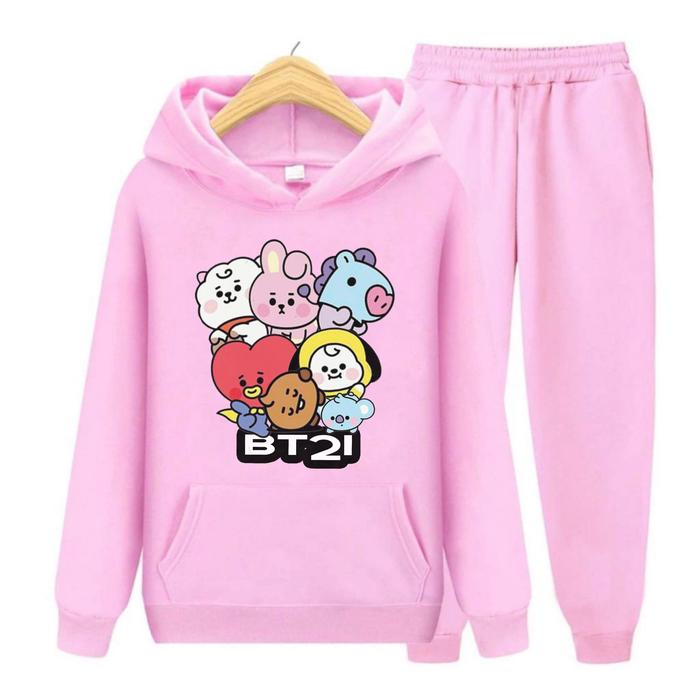 Jual Baju Setelan Sweater BTs21 Anak Perempuan BT21 Pink, 5-6