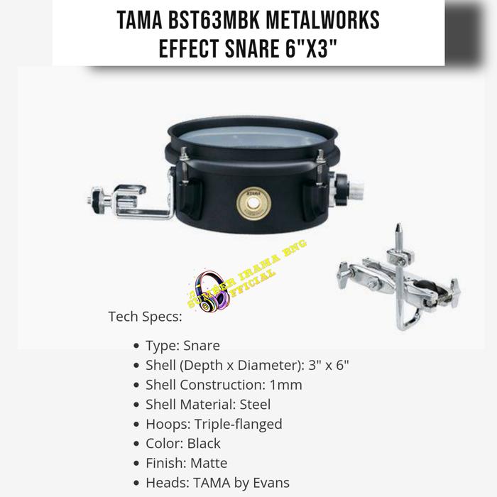 Gambar TAMA BST63 MBK METALWORKS EFFECT SNARE DRUM 6" x 3" w/ MC69 dari Sumber Irama ID undefined Tokopedia