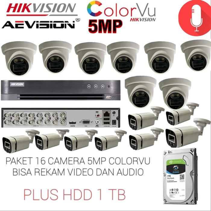 Gambar PAKET DVR HIKVISION 16CH 16 CAMERA COLORVU 5MP AUDIO AEVISION - PLUS HDD 1TB dari BINTANGLIMA CCTV undefined Tokopedia