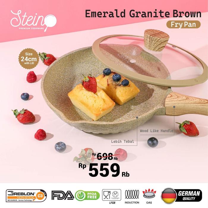 Gambar Frypan Casserole Steincookware EMERALD Panci Set Stein Brown Green Pan - (1/2) FRYPAN, PACKING NORMAL dari Toko Lima_NEW undefined Tokopedia