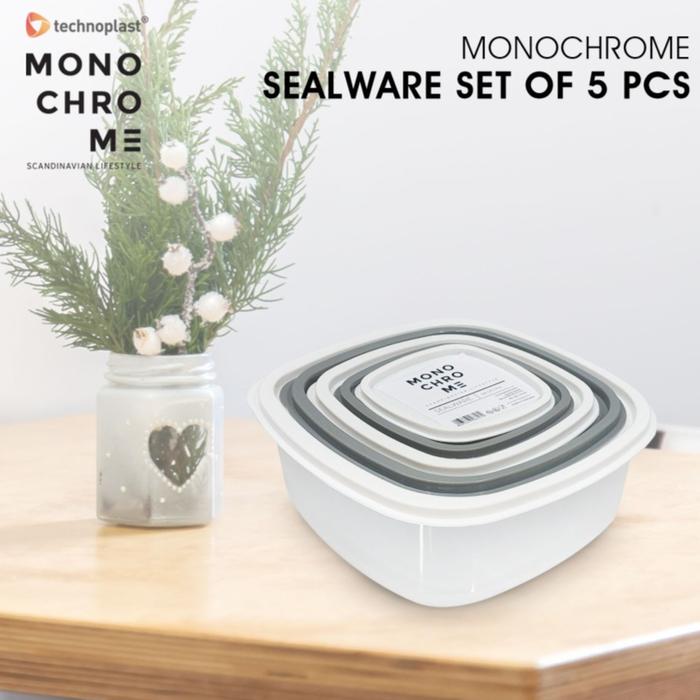 Gambar Technoplast Monochrome Sealware Set Of 5 Pcs Kotak Makan Lunch Box dari MiracleStar undefined Tokopedia