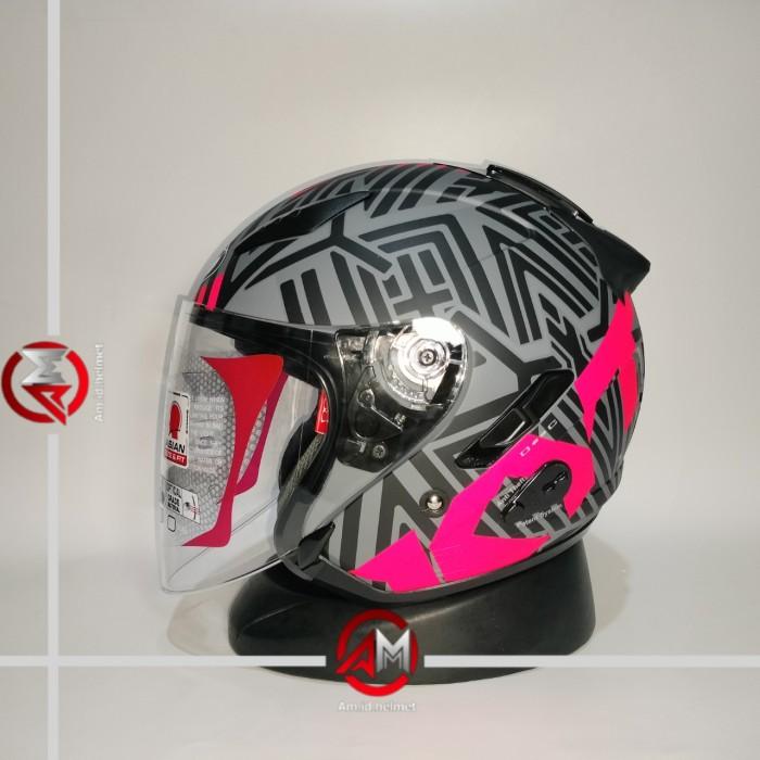 Gambar HELM KYT GALAXY FLAT R NEON MATT GORILA GREY FUXIA DOUBLE VISOR HALF F - M dari Am.id.helmet undefined Tokopedia