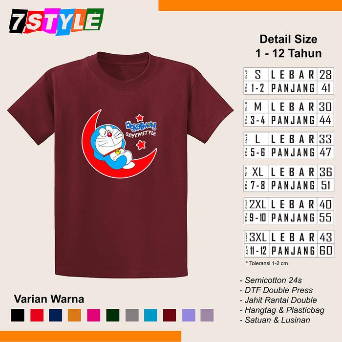 Gambar Baju Kaos Anak Laki Cewek 3-10 tahun Motif DORAEMON biru Terlaris - MARUN DTF 2, S dari 7kids7fashion undefined Tokopedia