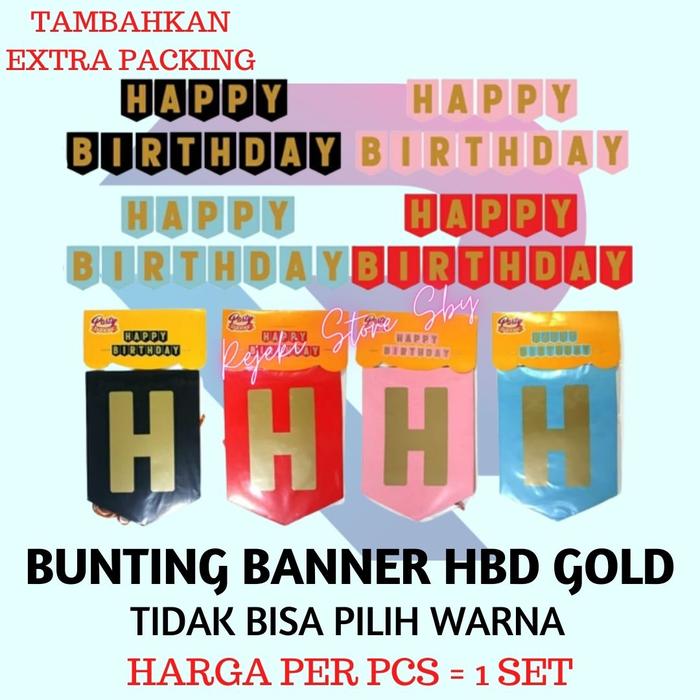 PartyDeco Happy Birthday Banner - Blue & Gold Paper Bunting, 175 Cm Long With String & Letters