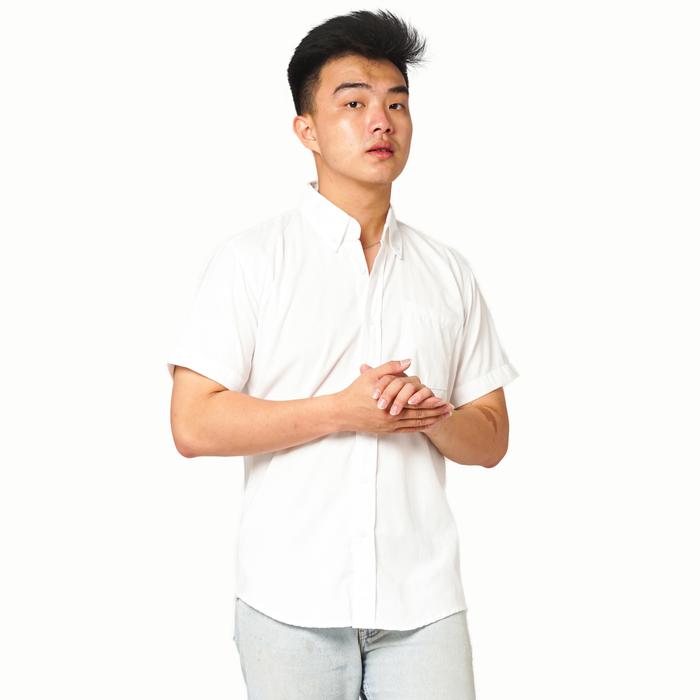 Gambar Kemeja Pria Lengan Pendek Polos Putih White Oxford Slimfit Casual - Putih, M dari Eight Nineteen Official undefined Tokopedia