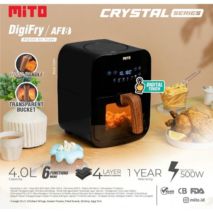 Gambar MITO Air Fryer AF8 Crystal Series Transparan Transparent 4 Liter AF 8 - Hitam dari Elmart Depo.Elektronik undefined Tokopedia