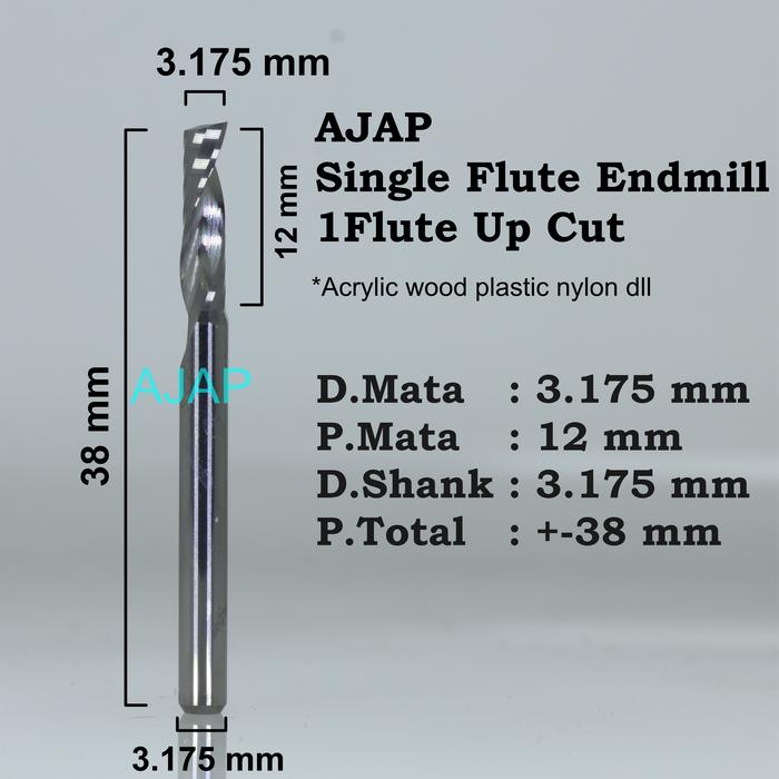 Gambar Mata Endmill CNC Router 1Flute single flute mata potong akrilik kayu - 3.175 * 12 dari ajap cnc undefined Tokopedia