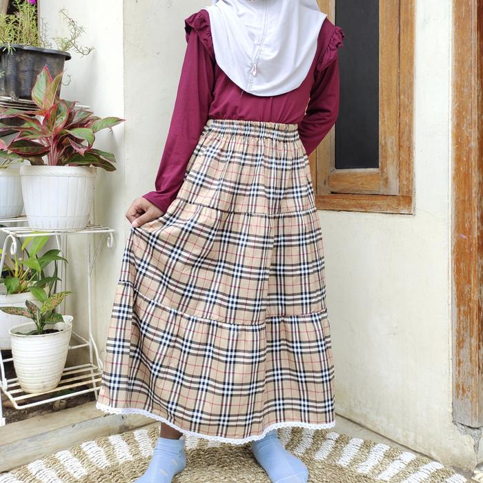 Gambar Rok anak motif kotak usia 3-12 tahun rok anak perempuan panjang - coklat, 5 dari Reynisyakids undefined Tokopedia